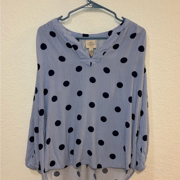 St. John's Bay Tops - St. John's Bay Blue, White, and Navy Patterned Blouse